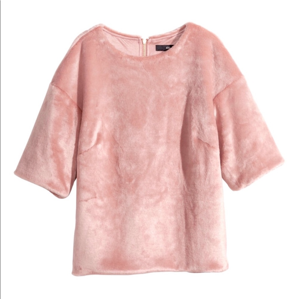 Blush Pink Faux Fur Short Sleeve Sweater